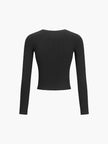 Ribbed Knit Crop Top Women Crew Neck Long Sleeve