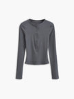 Ribbed Knit Crop Top Women Crew Neck Long Sleeve