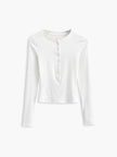 Ribbed Knit Crop Top Women Crew Neck Long Sleeve