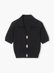 Knit Crop Top Women V-Neck Slim Fit Short Sleeve