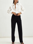 Cotton Button-Up Shirt Women Oversized Collared Long Sleeve