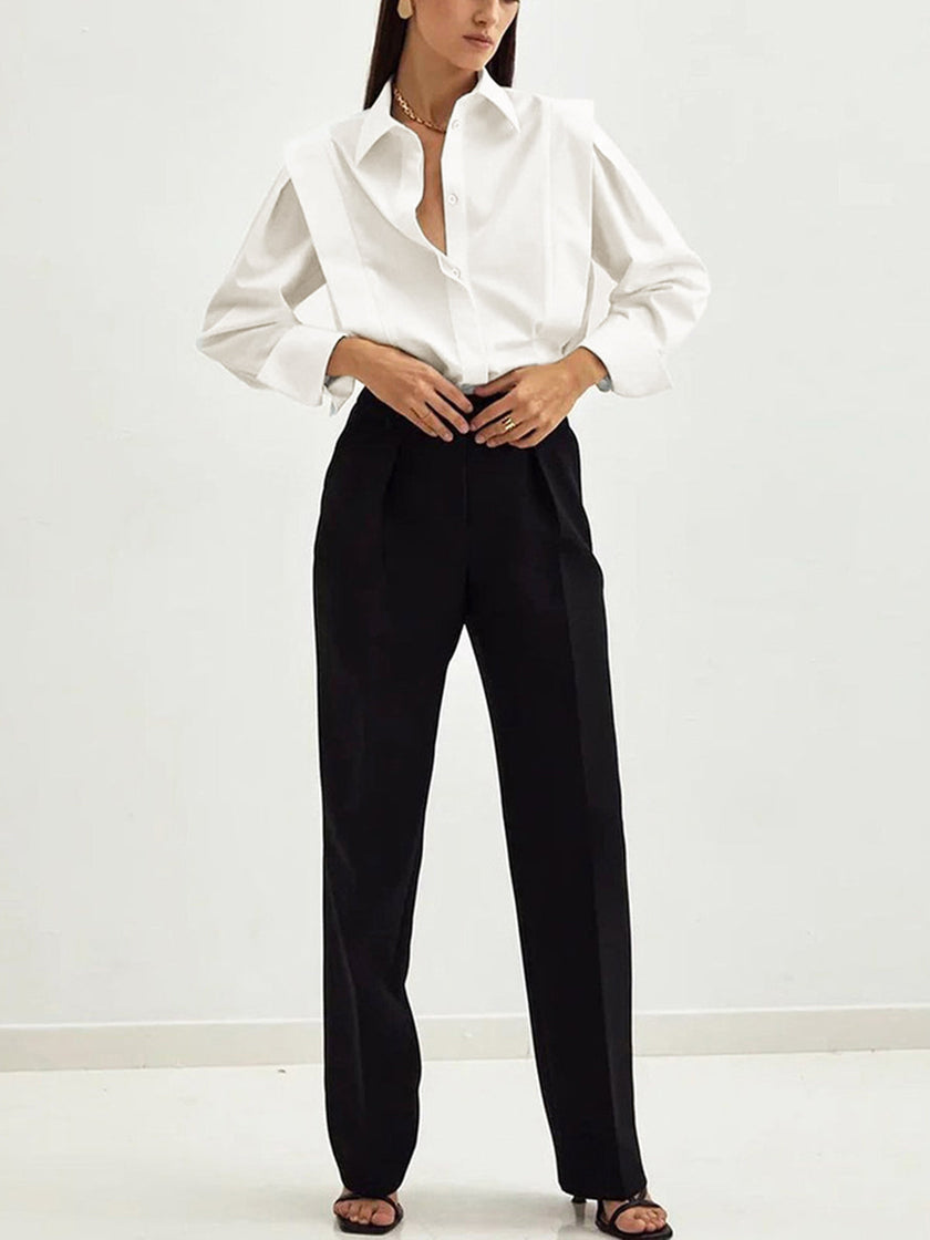 Cotton Button-Up Shirt Women Oversized Collared Long Sleeve