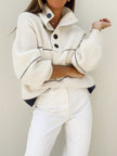 Knit Cardigan Women Open Collar Button Front White