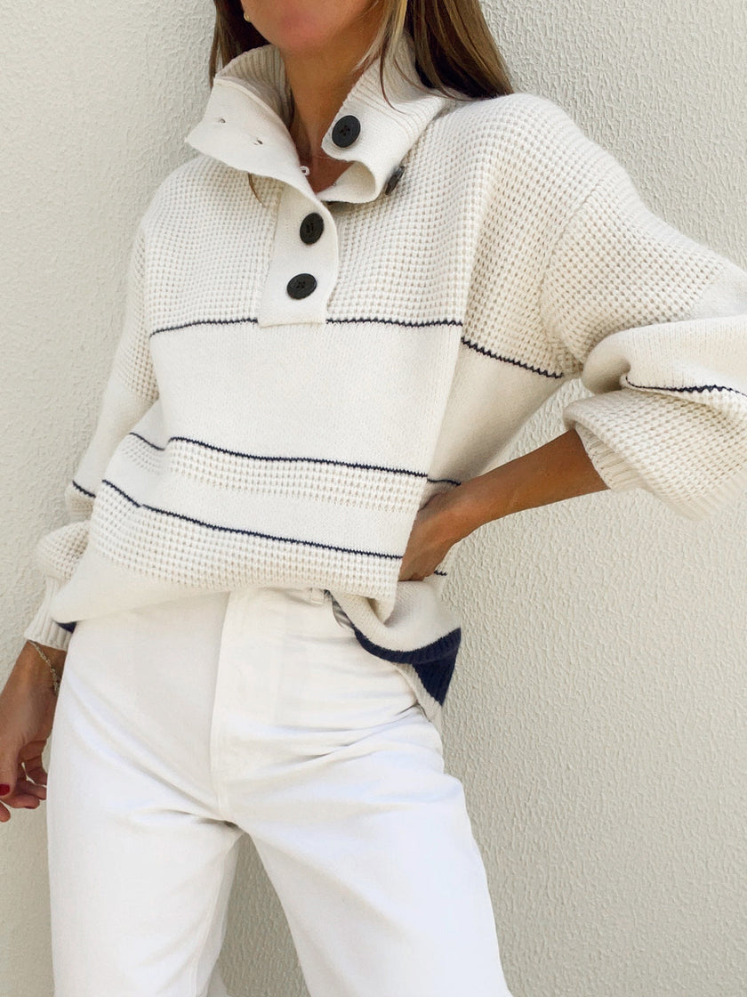 Knit Cardigan Women Open Collar Button Front White