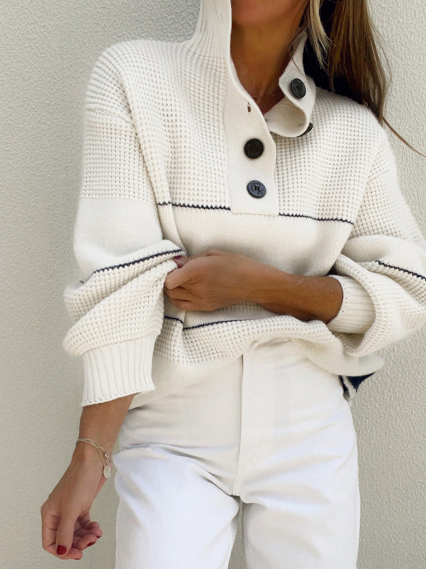 Knit Cardigan Women Open Collar Button Front White