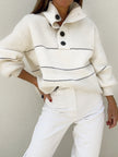 Knit Cardigan Women Open Collar Button Front White