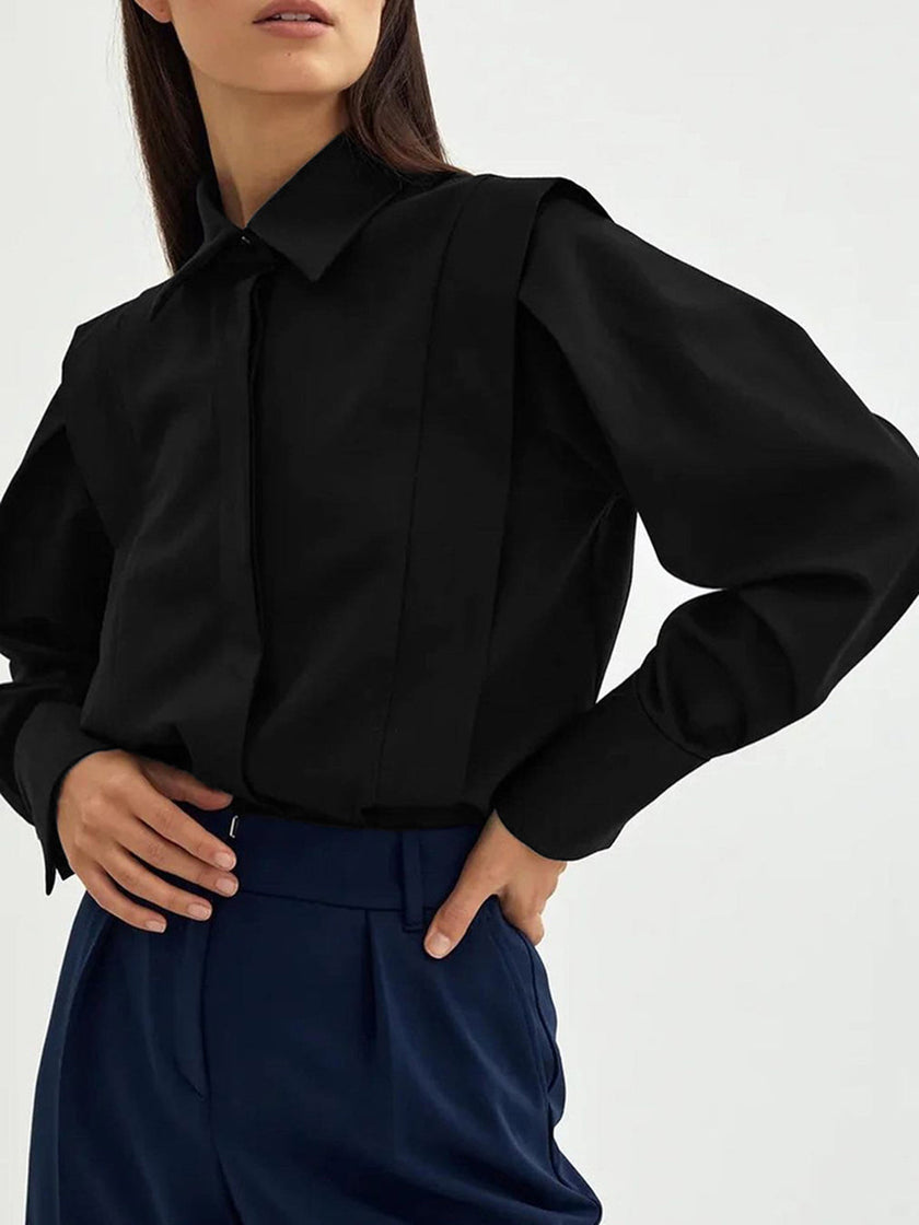 Cotton Button-Up Shirt Women Oversized Collared Long Sleeve