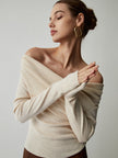 Knit Top Women Off-Shoulder Wrap Front Long Sleeve