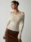 Knit Top Women Off-Shoulder Wrap Front Long Sleeve
