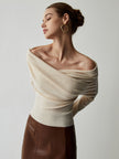 Knit Top Women Off-Shoulder Wrap Front Long Sleeve