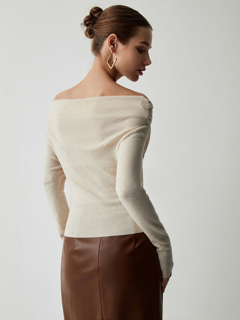 Knit Top Women Off-Shoulder Wrap Front Long Sleeve