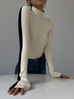 Knit Top Women Reversible Two-Tone Round Neck Long Sleeve