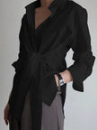 Longline Shirt Women Semi-Sheer Tie Front Relaxed Fit