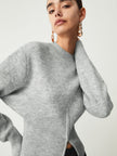 Knit Sweater Women Half Zip High Neck Long Sleeve