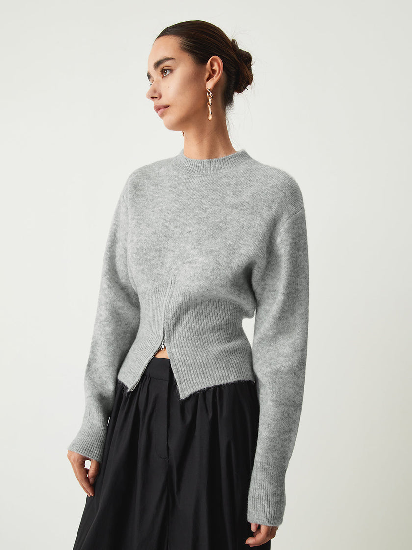 Knit Sweater Women Half Zip High Neck Long Sleeve