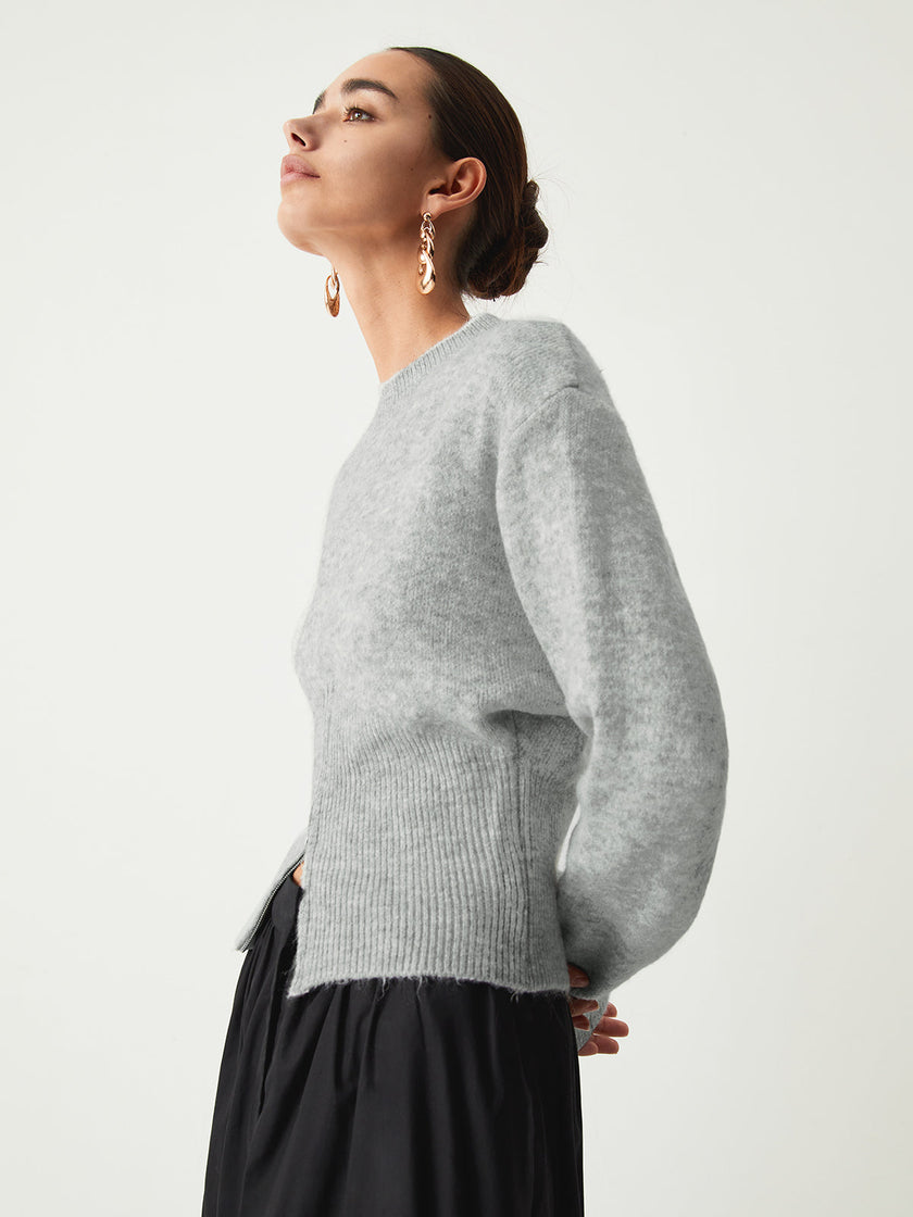 Knit Sweater Women Half Zip High Neck Long Sleeve