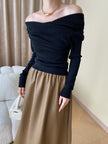 Knit Top Women Off-Shoulder Wrap Front Long Sleeve