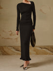 Ribbed Knit Top Women Asymmetric Neck Slim Fit Long Sleeve