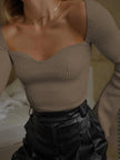 Knit Top Women Sweetheart Neck Long Sleeve Fitted