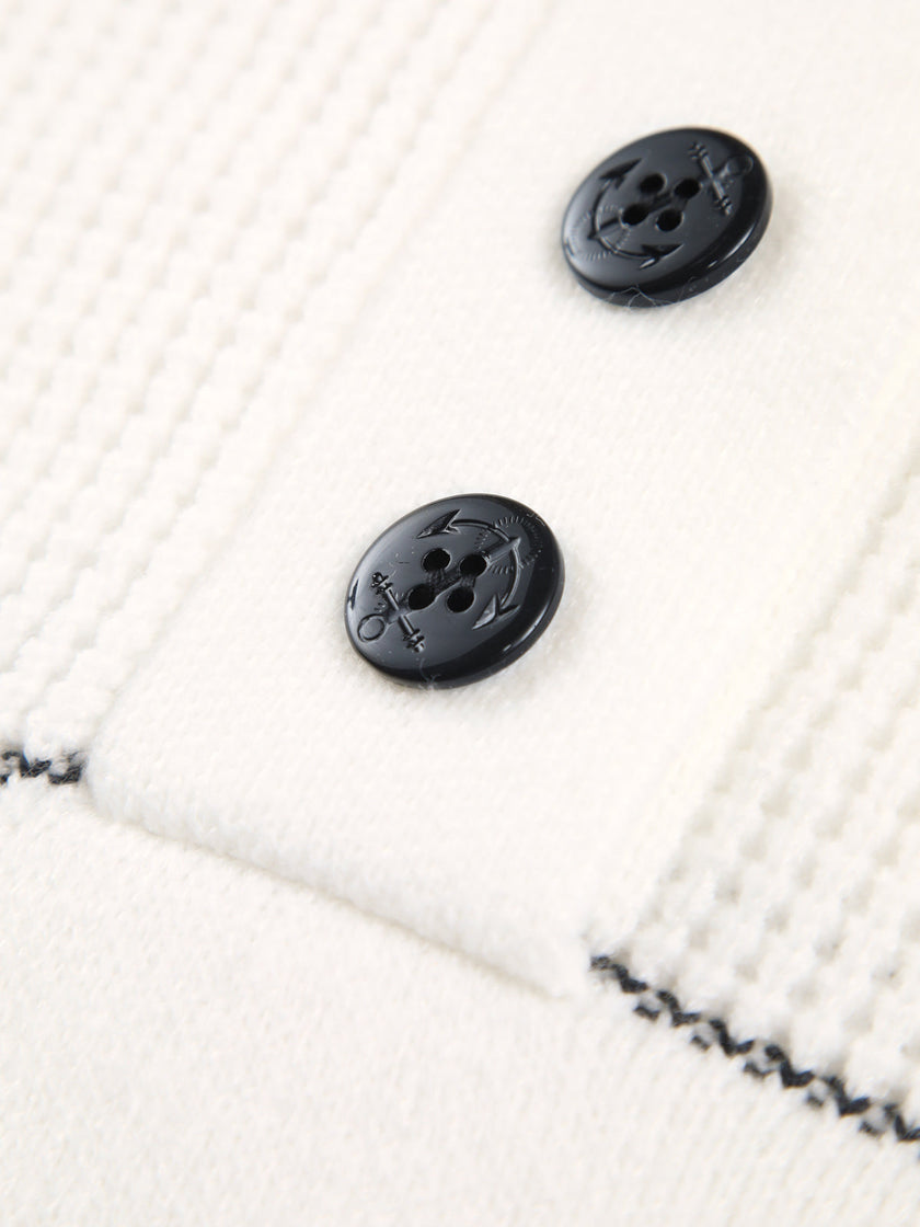 Knit Cardigan Women Open Collar Button Front White
