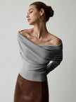 Knit Top Women Off-Shoulder Wrap Front Long Sleeve