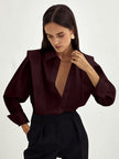Cotton Button-Up Shirt Women Oversized Collared Long Sleeve