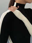 Knit Top Women Reversible Two-Tone Round Neck Long Sleeve