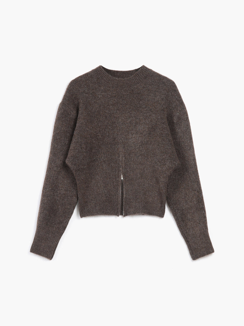 Knit Sweater Women Half Zip High Neck Long Sleeve