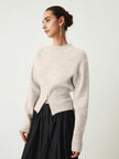 Knit Sweater Women Half Zip High Neck Long Sleeve