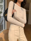 Open Knit Sweater Women Floral Crew Neck Long Sleeve