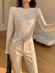 Open Knit Sweater Women Floral Crew Neck Long Sleeve