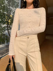 Open Knit Sweater Women Floral Crew Neck Long Sleeve