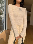 Open Knit Sweater Women Floral Crew Neck Long Sleeve