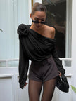 Chiffon Blouse Women One-Shoulder Asymmetric Semi-Sheer Evening