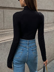Turtleneck Top Women Slim Fit Cut-Out Asymmetric Long Sleeve