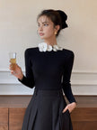 Knit Top Women Long Sleeve Fitted Crew Neck Stretch