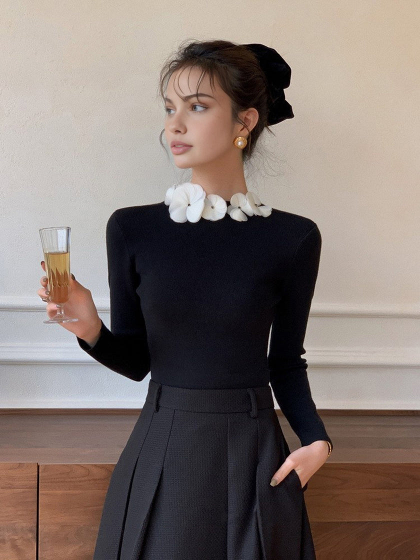Knit Top Women Long Sleeve Fitted Crew Neck Stretch