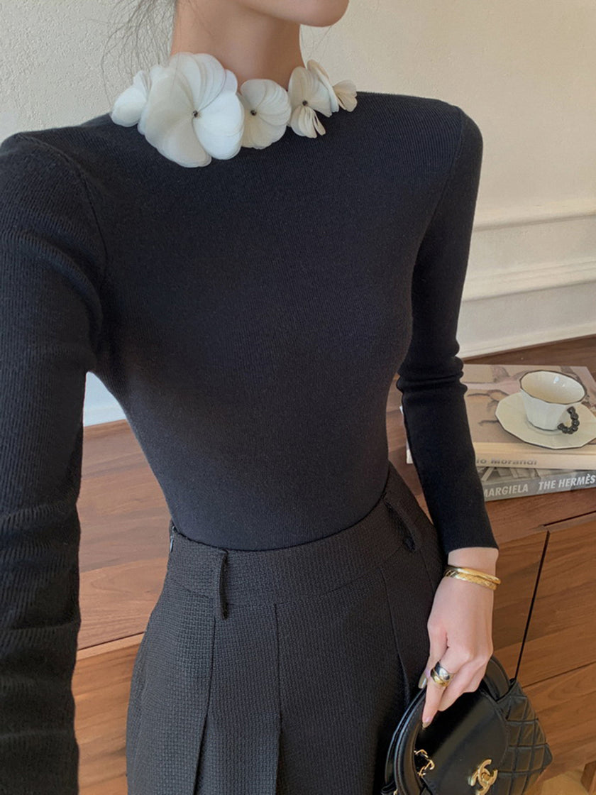 Knit Top Women Long Sleeve Fitted Crew Neck Stretch