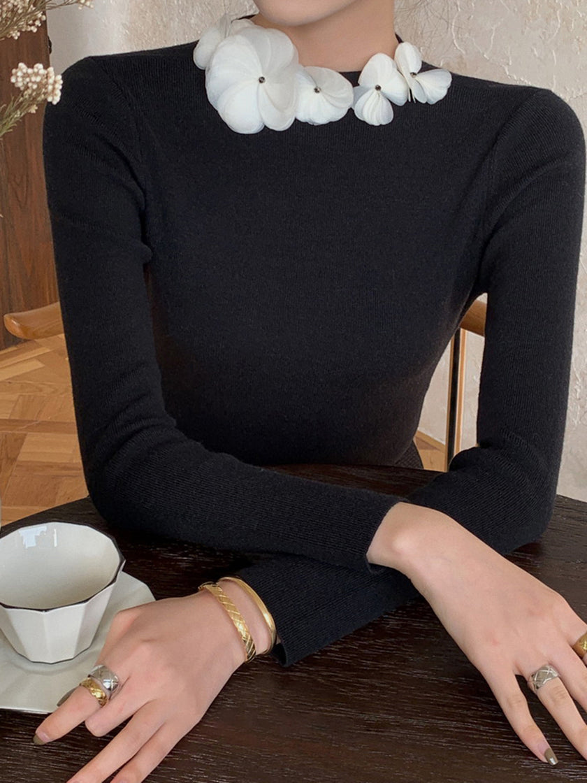 Knit Top Women Long Sleeve Fitted Crew Neck Stretch