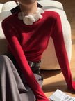 Knit Top Women Long Sleeve Fitted Crew Neck Stretch