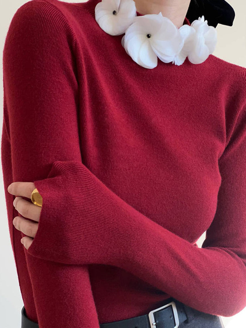 Knit Top Women Long Sleeve Fitted Crew Neck Stretch