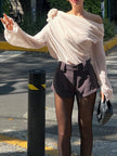 Chiffon Blouse Women One-Shoulder Asymmetric Semi-Sheer Evening
