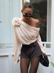 Chiffon Blouse Women One-Shoulder Asymmetric Semi-Sheer Evening