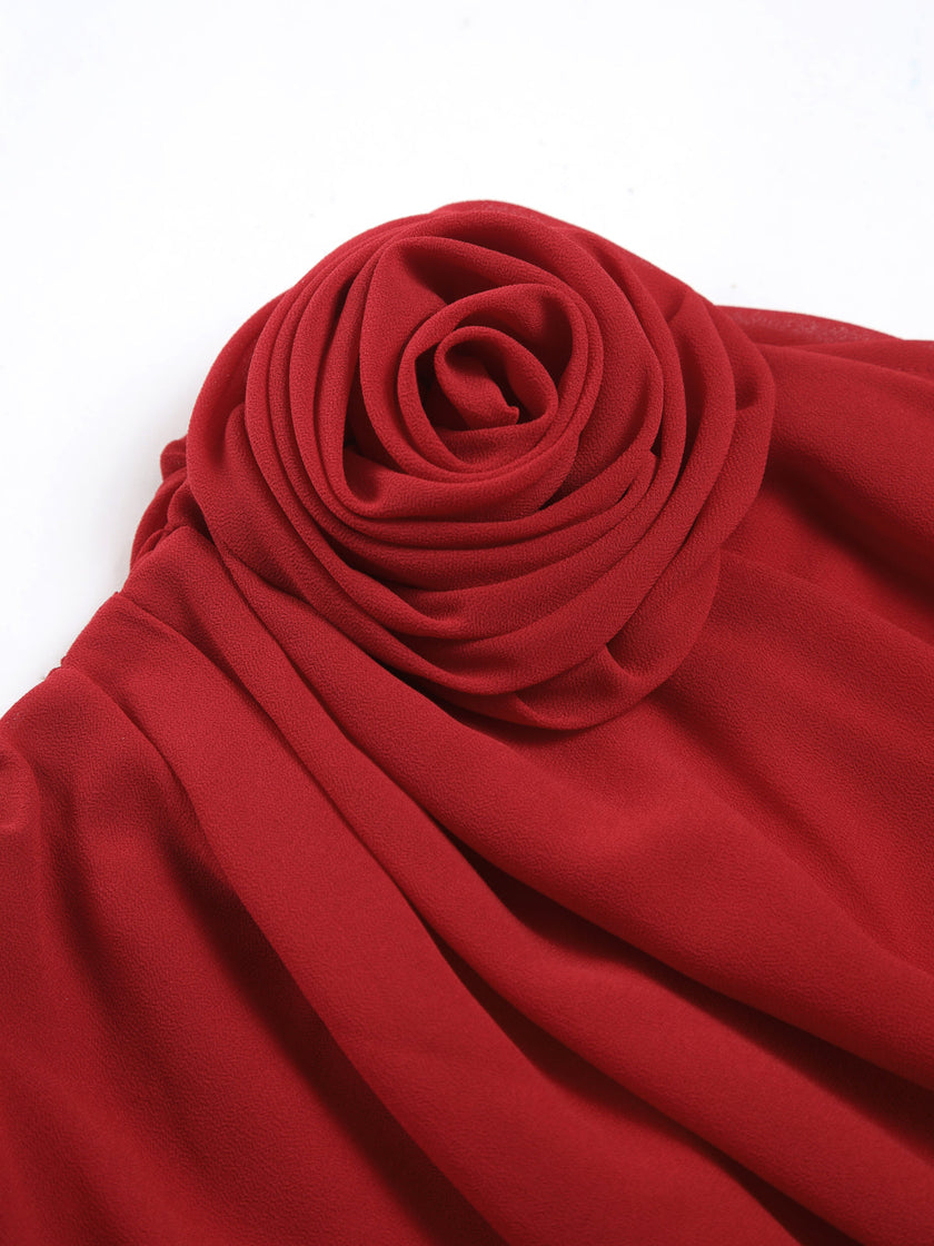 Chiffon Blouse Women One-Shoulder Asymmetric Semi-Sheer Evening