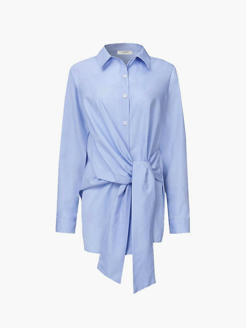 Longline Shirt Women Semi-Sheer Tie Front Relaxed Fit