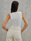 Ribbed Knit Tank Top Women Cutout Semi-Sheer Slim Fit