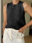 Open Knit Tank Top Women Sleeveless Round Neck Semi-Sheer