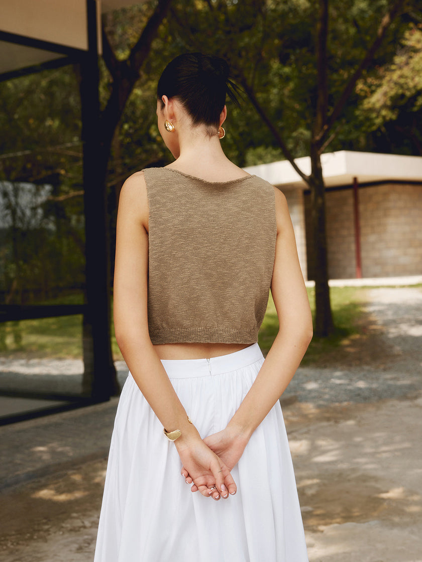 Knit Tank Top Women Crew Neck Cropped Regular Fit