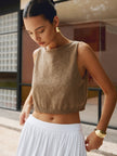 Knit Tank Top Women Crew Neck Cropped Regular Fit