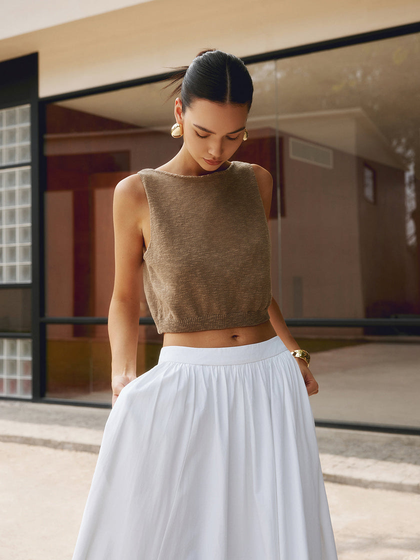 Knit Tank Top Women Crew Neck Cropped Regular Fit